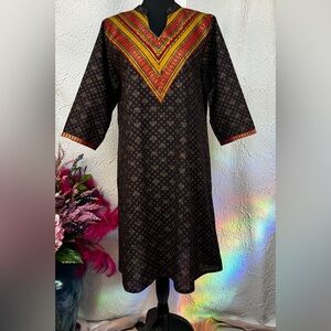 Trishaa-Bohemian Black& Orange Embroidered Patterned 💯Cotton Dress (XXL)